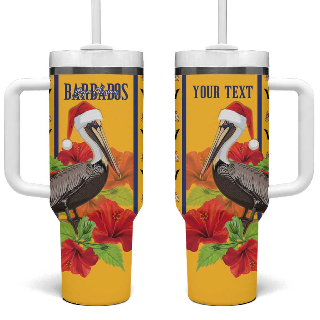 Personalized Barbados Christmas Tumbler With Handle Bajan Xmas Brown Pelican Santa - Wonder Print Shop