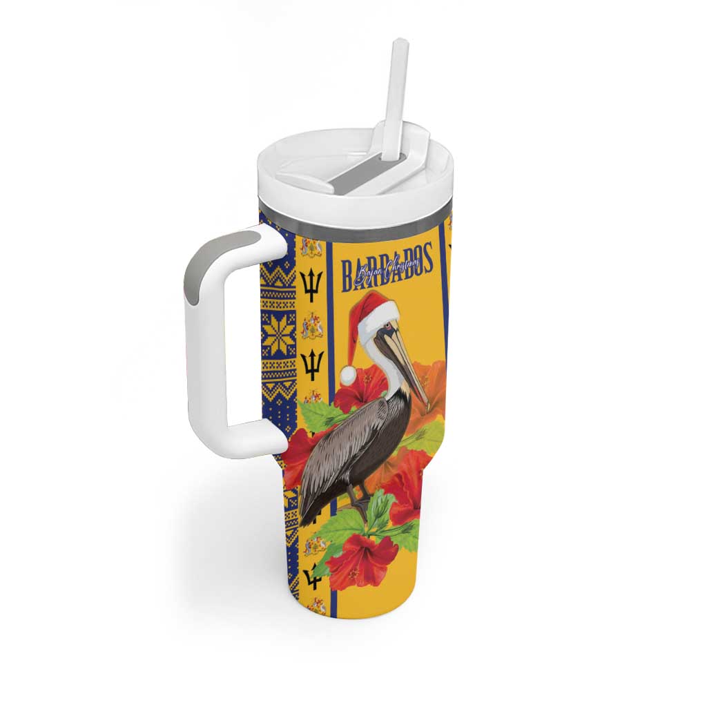 Personalized Barbados Christmas Tumbler With Handle Bajan Xmas Brown Pelican Santa - Wonder Print Shop