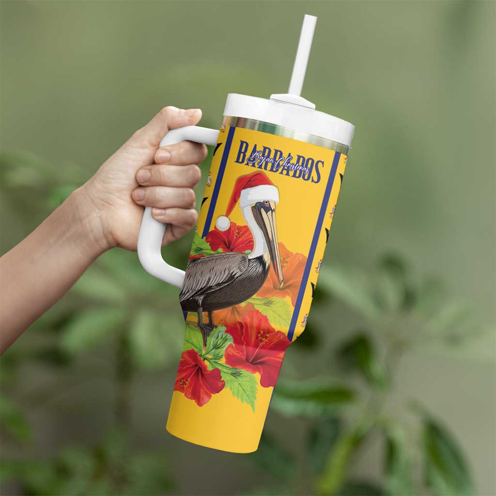 Personalized Barbados Christmas Tumbler With Handle Bajan Xmas Brown Pelican Santa - Wonder Print Shop