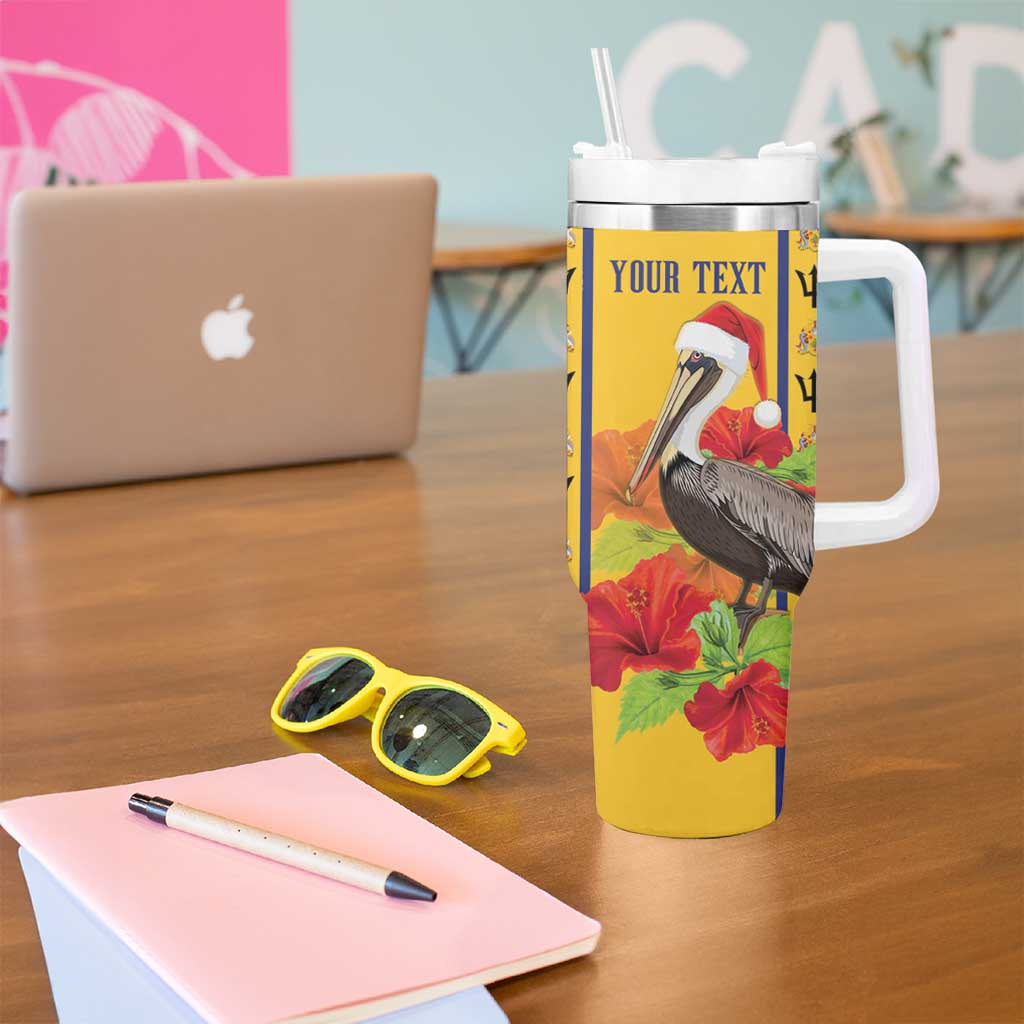 Personalized Barbados Christmas Tumbler With Handle Bajan Xmas Brown Pelican Santa - Wonder Print Shop
