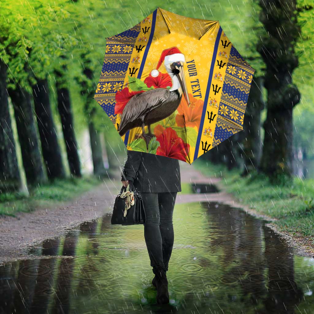 Personalized Barbados Christmas Umbrella Bajan Xmas Brown Pelican Santa - Wonder Print Shop