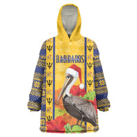 Personalized Barbados Christmas Wearable Blanket Hoodie Bajan Xmas Brown Pelican Santa - Wonder Print Shop