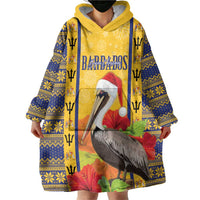 Personalized Barbados Christmas Wearable Blanket Hoodie Bajan Xmas Brown Pelican Santa - Wonder Print Shop