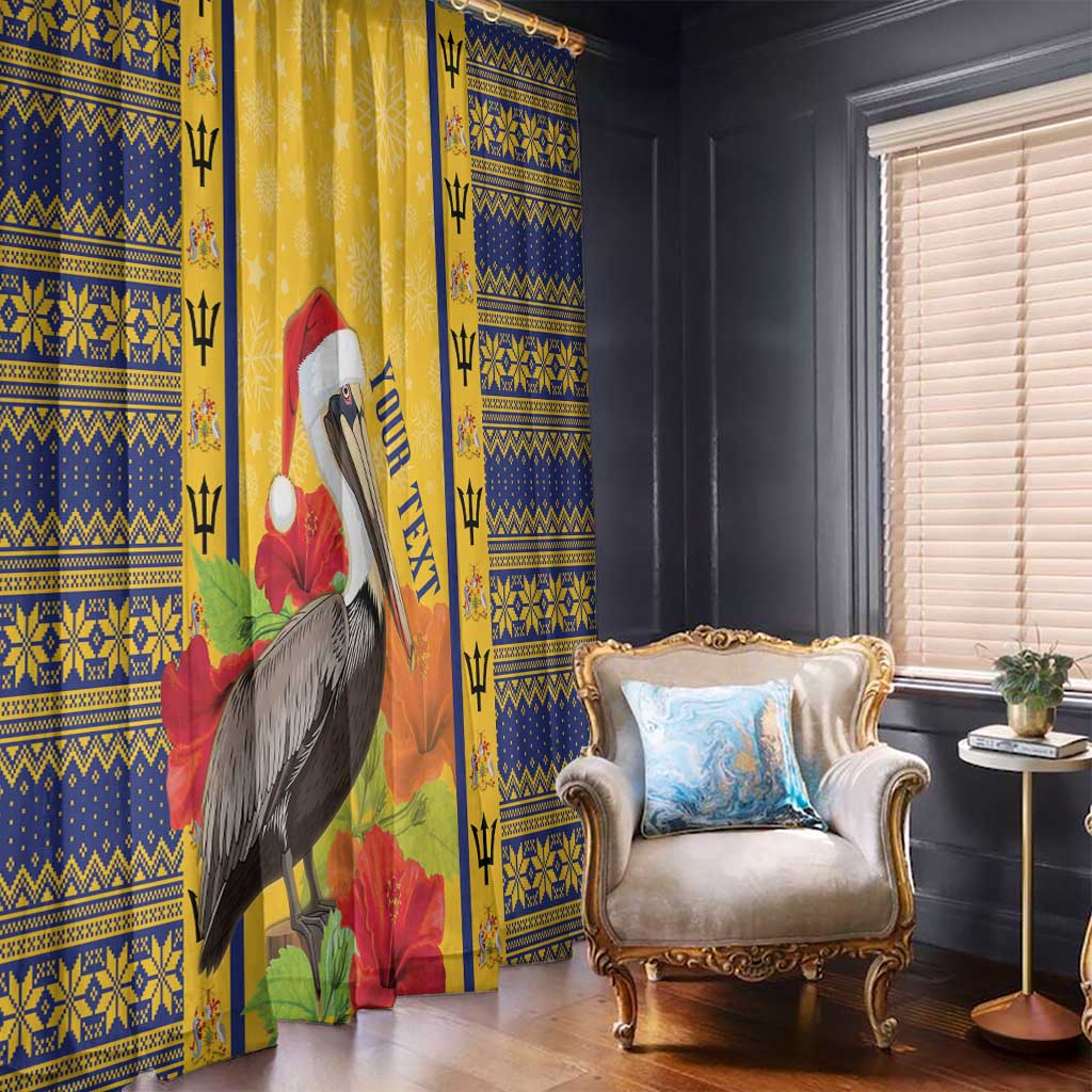 Personalized Barbados Christmas Window Curtain Bajan Xmas Brown Pelican Santa - Wonder Print Shop