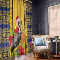 Personalized Barbados Christmas Window Curtain Bajan Xmas Brown Pelican Santa - Wonder Print Shop