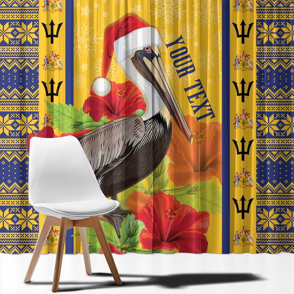 Personalized Barbados Christmas Window Curtain Bajan Xmas Brown Pelican Santa - Wonder Print Shop