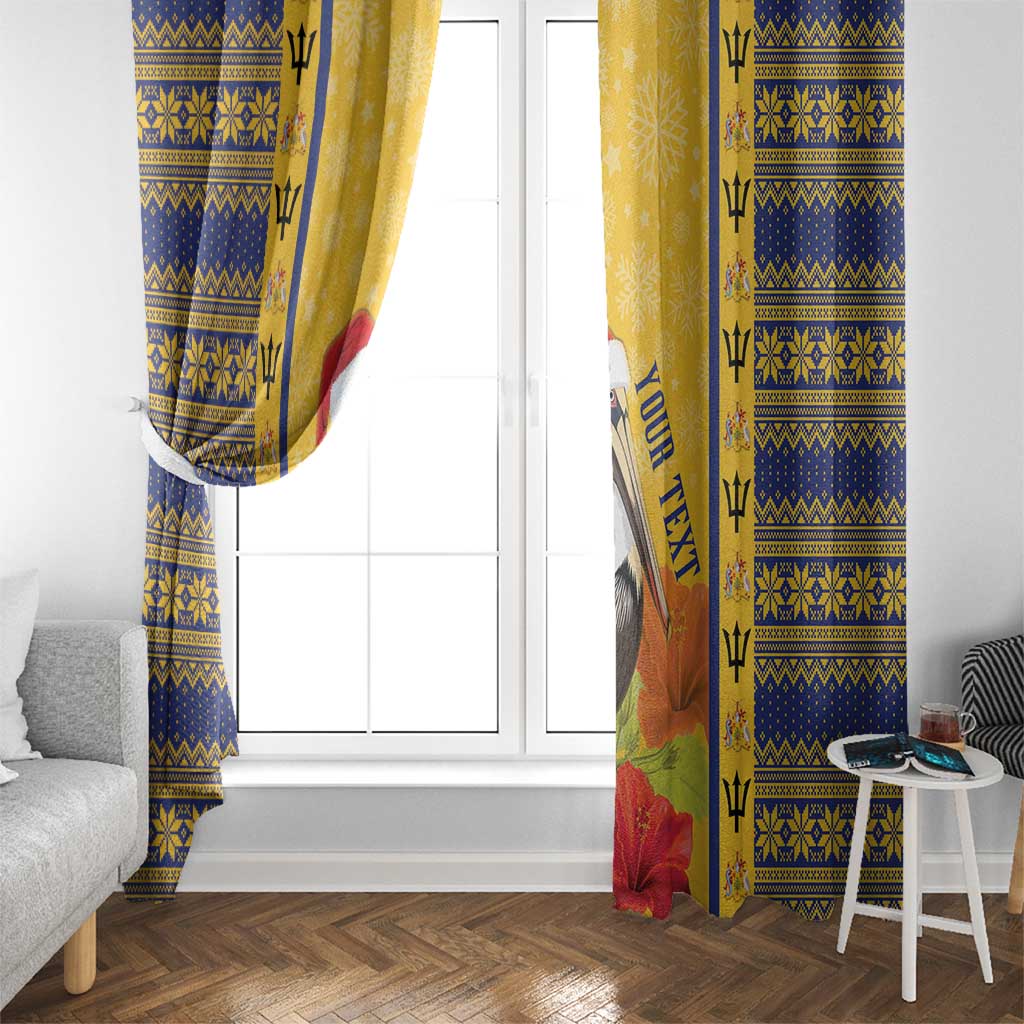 Personalized Barbados Christmas Window Curtain Bajan Xmas Brown Pelican Santa - Wonder Print Shop