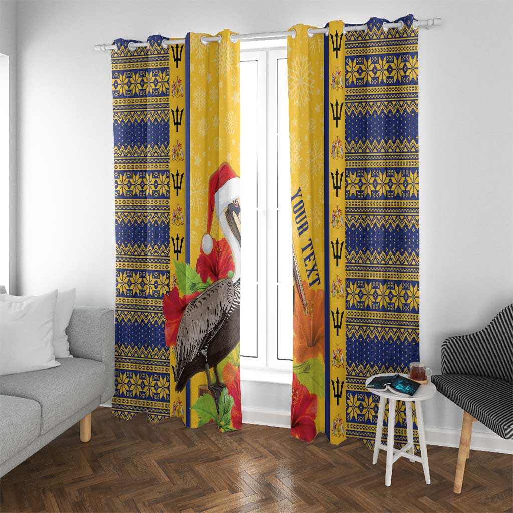 Personalized Barbados Christmas Window Curtain Bajan Xmas Brown Pelican Santa - Wonder Print Shop