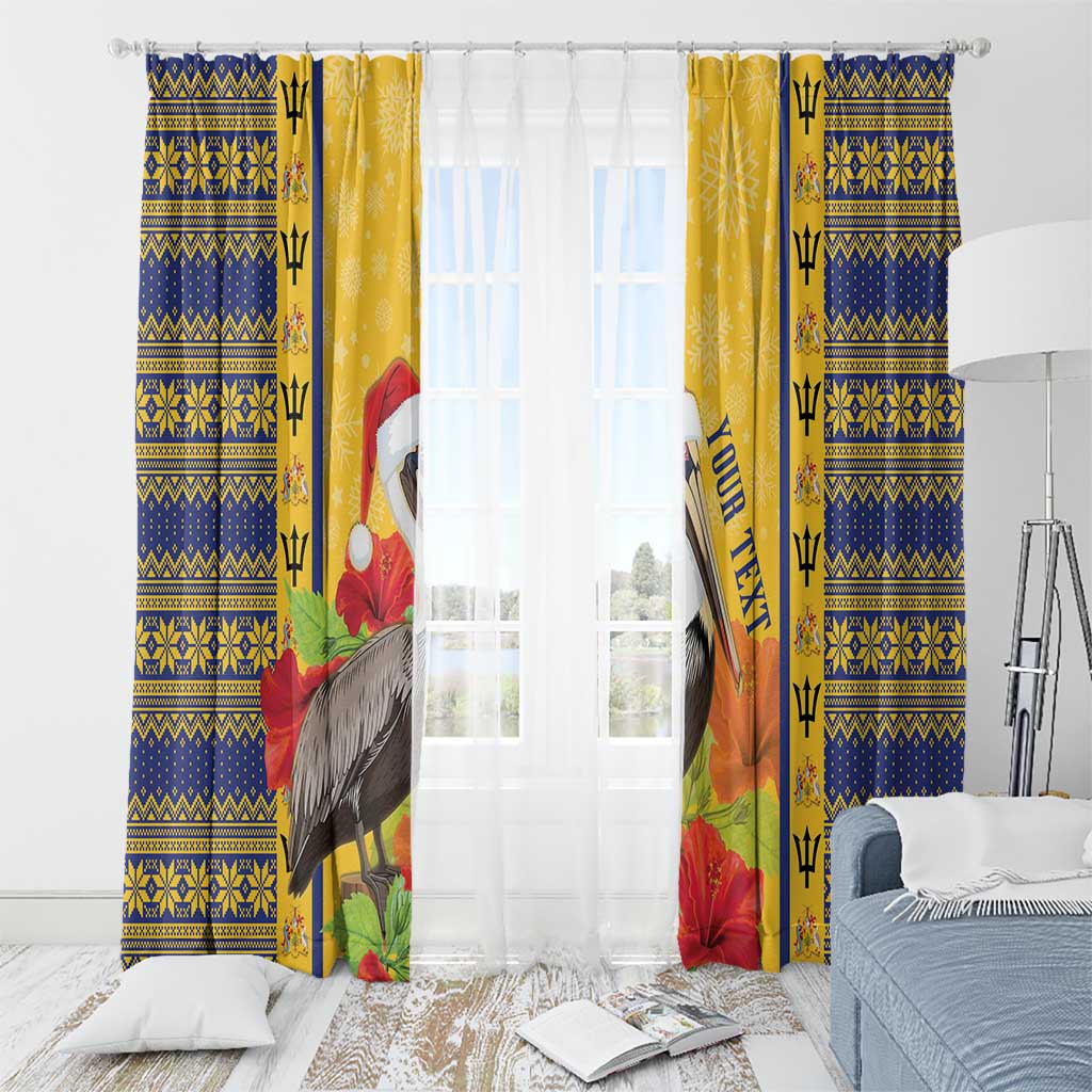 Personalized Barbados Christmas Window Curtain Bajan Xmas Brown Pelican Santa - Wonder Print Shop