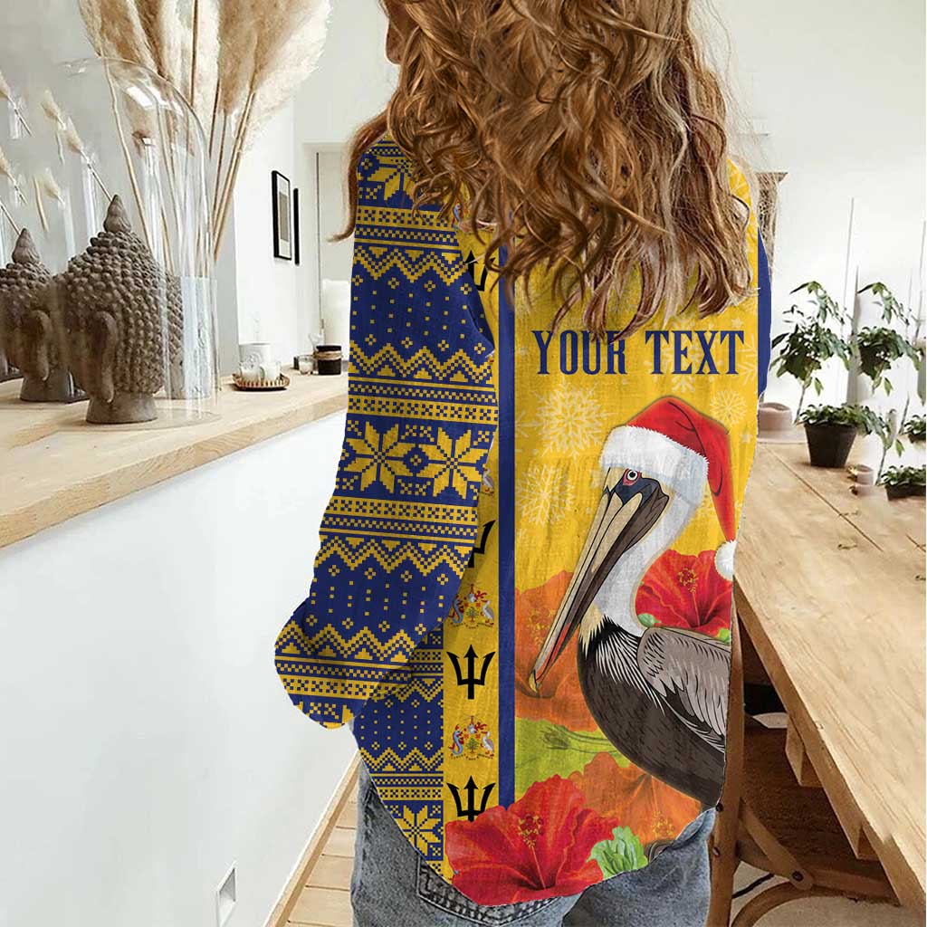 Personalized Barbados Christmas Women Casual Shirt Bajan Xmas Brown Pelican Santa - Wonder Print Shop