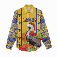 Personalized Barbados Christmas Women Casual Shirt Bajan Xmas Brown Pelican Santa - Wonder Print Shop