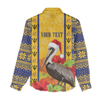 Personalized Barbados Christmas Women Casual Shirt Bajan Xmas Brown Pelican Santa - Wonder Print Shop