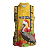 Personalized Barbados Christmas Women Sleeveless Polo Shirt Bajan Xmas Brown Pelican Santa - Wonder Print Shop