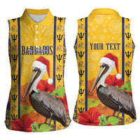 Personalized Barbados Christmas Women Sleeveless Polo Shirt Bajan Xmas Brown Pelican Santa - Wonder Print Shop
