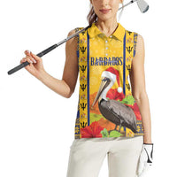 Personalized Barbados Christmas Women Sleeveless Polo Shirt Bajan Xmas Brown Pelican Santa - Wonder Print Shop