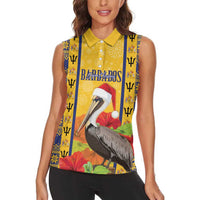 Personalized Barbados Christmas Women Sleeveless Polo Shirt Bajan Xmas Brown Pelican Santa - Wonder Print Shop