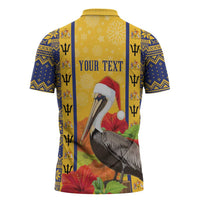 Personalized Barbados Christmas Zipper Polo Shirt Bajan Xmas Brown Pelican Santa - Wonder Print Shop