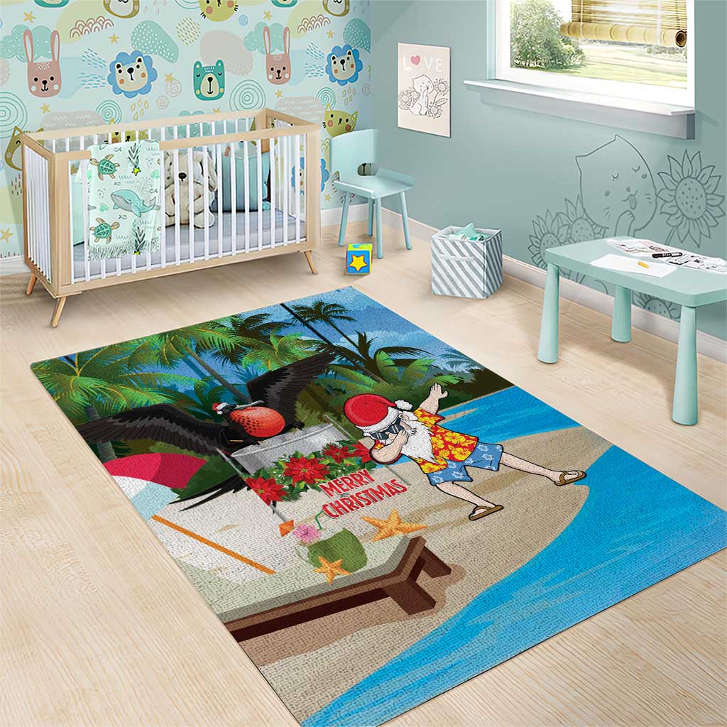 Antigua And Barbuda Christmas Area Rug Magnificent Frigatebird Dabbing Santa - Wonder Print Shop