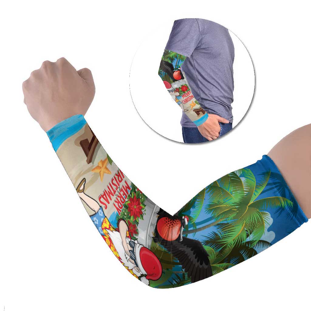 Antigua And Barbuda Christmas Arm Sleeves Magnificent Frigatebird Dabbing Santa - Wonder Print Shop