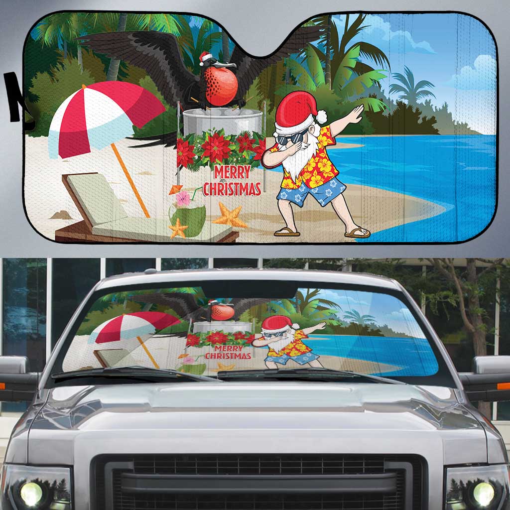 Antigua And Barbuda Christmas Auto Sun Shade Magnificent Frigatebird Dabbing Santa - Wonder Print Shop