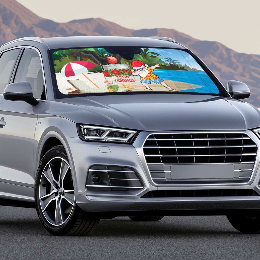 Antigua And Barbuda Christmas Auto Sun Shade Magnificent Frigatebird Dabbing Santa - Wonder Print Shop