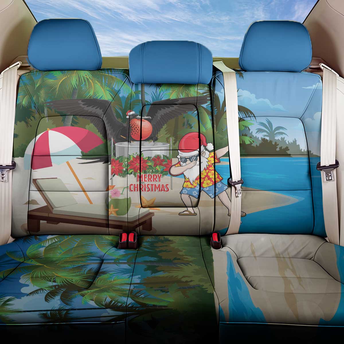 Antigua And Barbuda Christmas Back Car Seat Cover Magnificent Frigatebird Dabbing Santa - Wonder Print Shop
