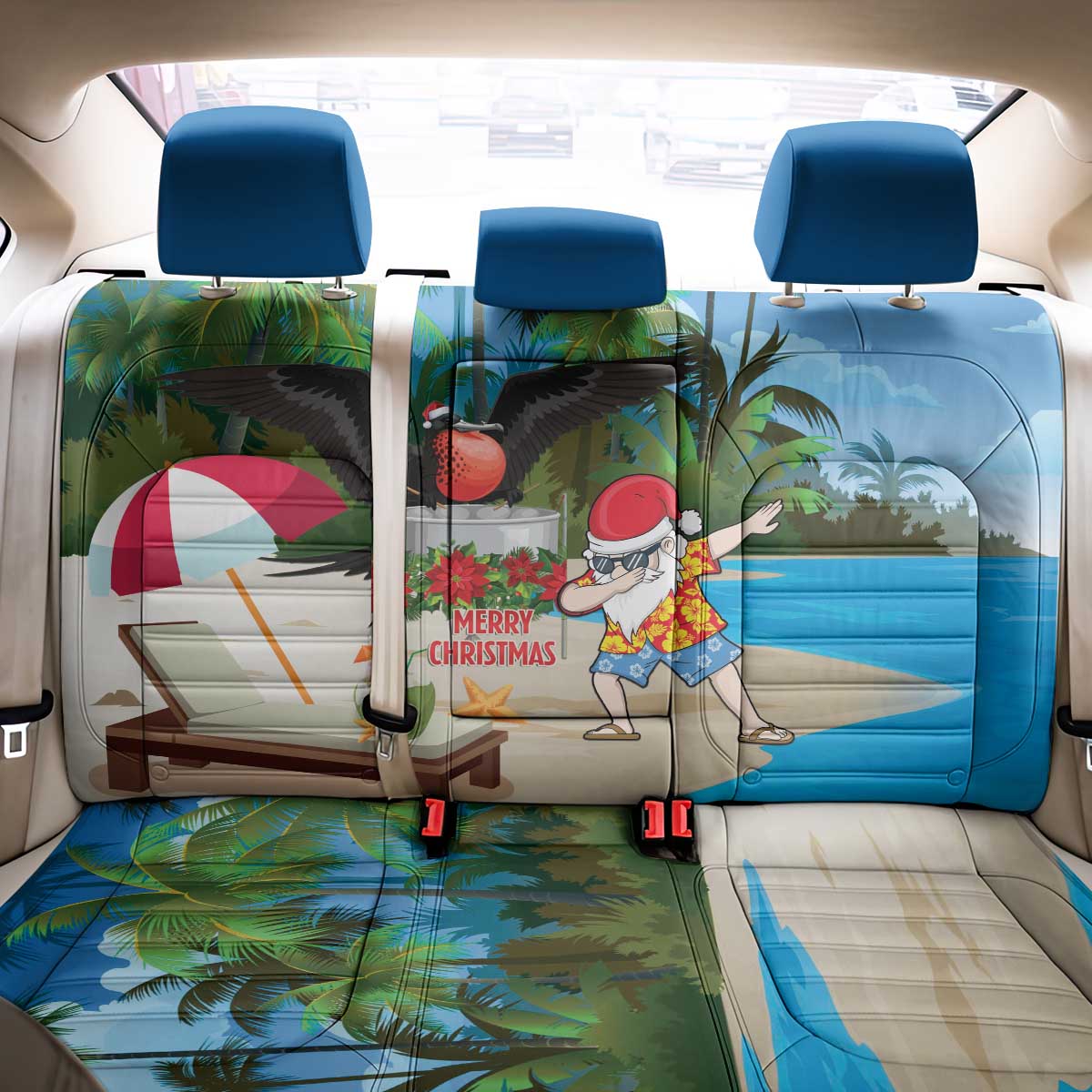 Antigua And Barbuda Christmas Back Car Seat Cover Magnificent Frigatebird Dabbing Santa - Wonder Print Shop