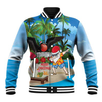 Antigua And Barbuda Christmas Baseball Jacket Magnificent Frigatebird Dabbing Santa - Wonder Print Shop