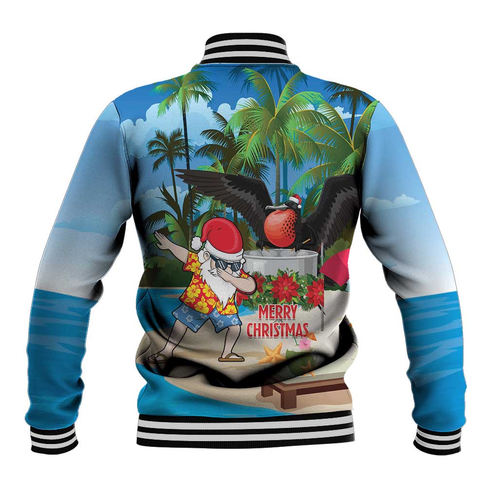 Antigua And Barbuda Christmas Baseball Jacket Magnificent Frigatebird Dabbing Santa - Wonder Print Shop