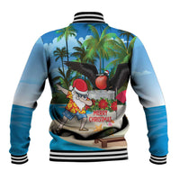 Antigua And Barbuda Christmas Baseball Jacket Magnificent Frigatebird Dabbing Santa - Wonder Print Shop
