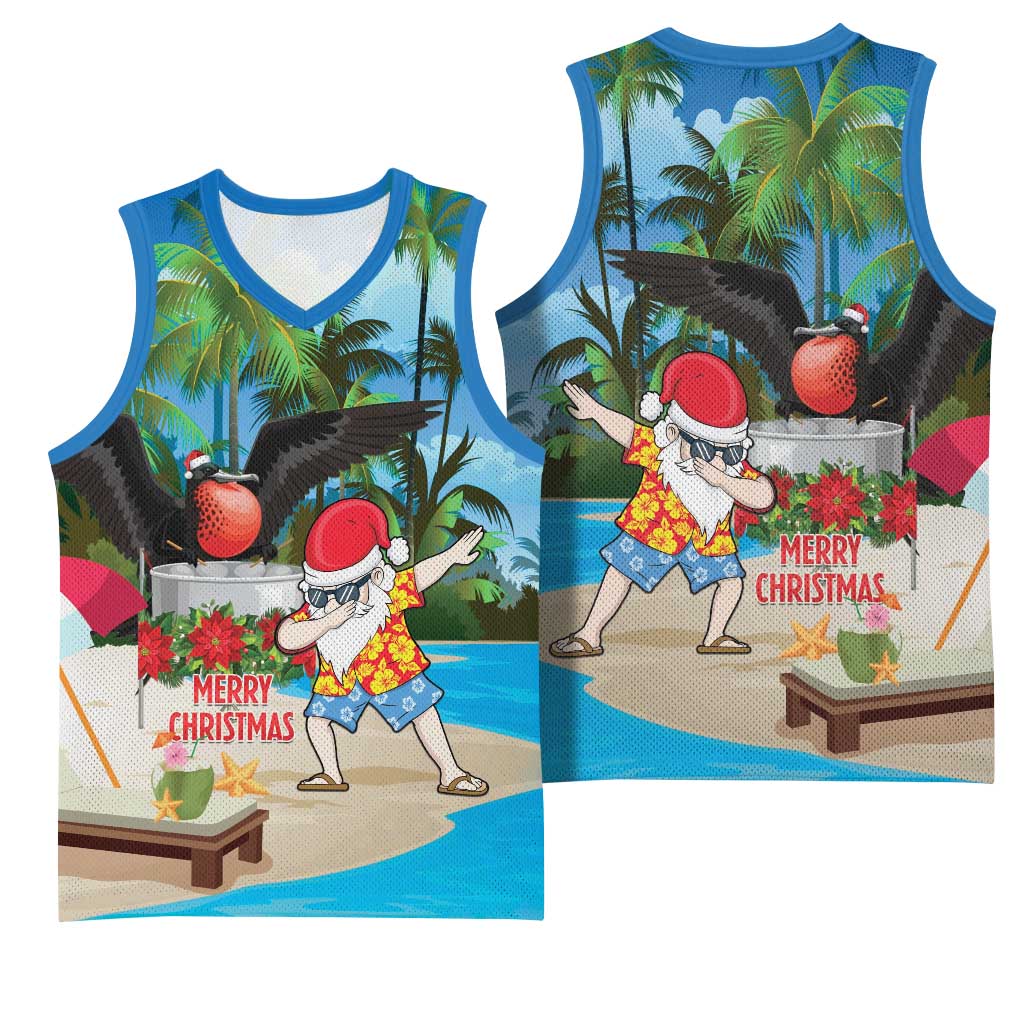 Antigua And Barbuda Christmas Basketball Jersey Magnificent Frigatebird Dabbing Santa - Wonder Print Shop