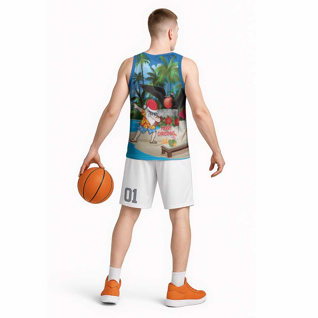 Antigua And Barbuda Christmas Basketball Jersey Magnificent Frigatebird Dabbing Santa - Wonder Print Shop