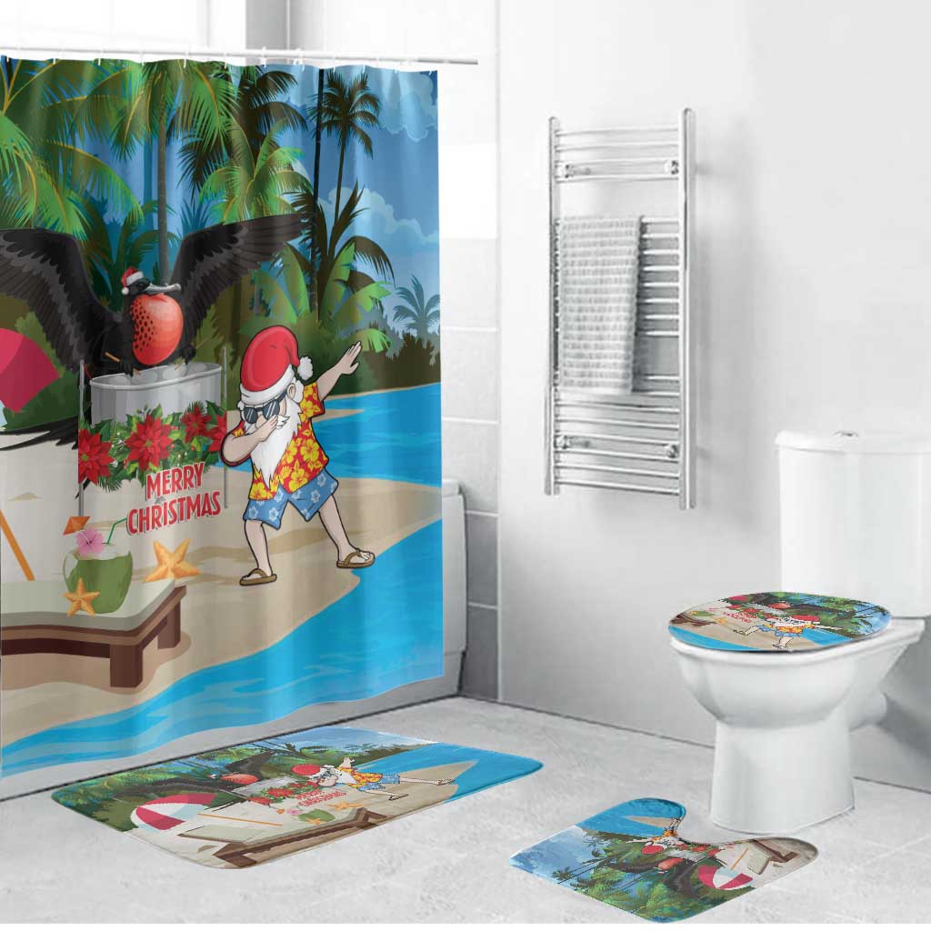 Antigua And Barbuda Christmas Bathroom Set Magnificent Frigatebird Dabbing Santa - Wonder Print Shop