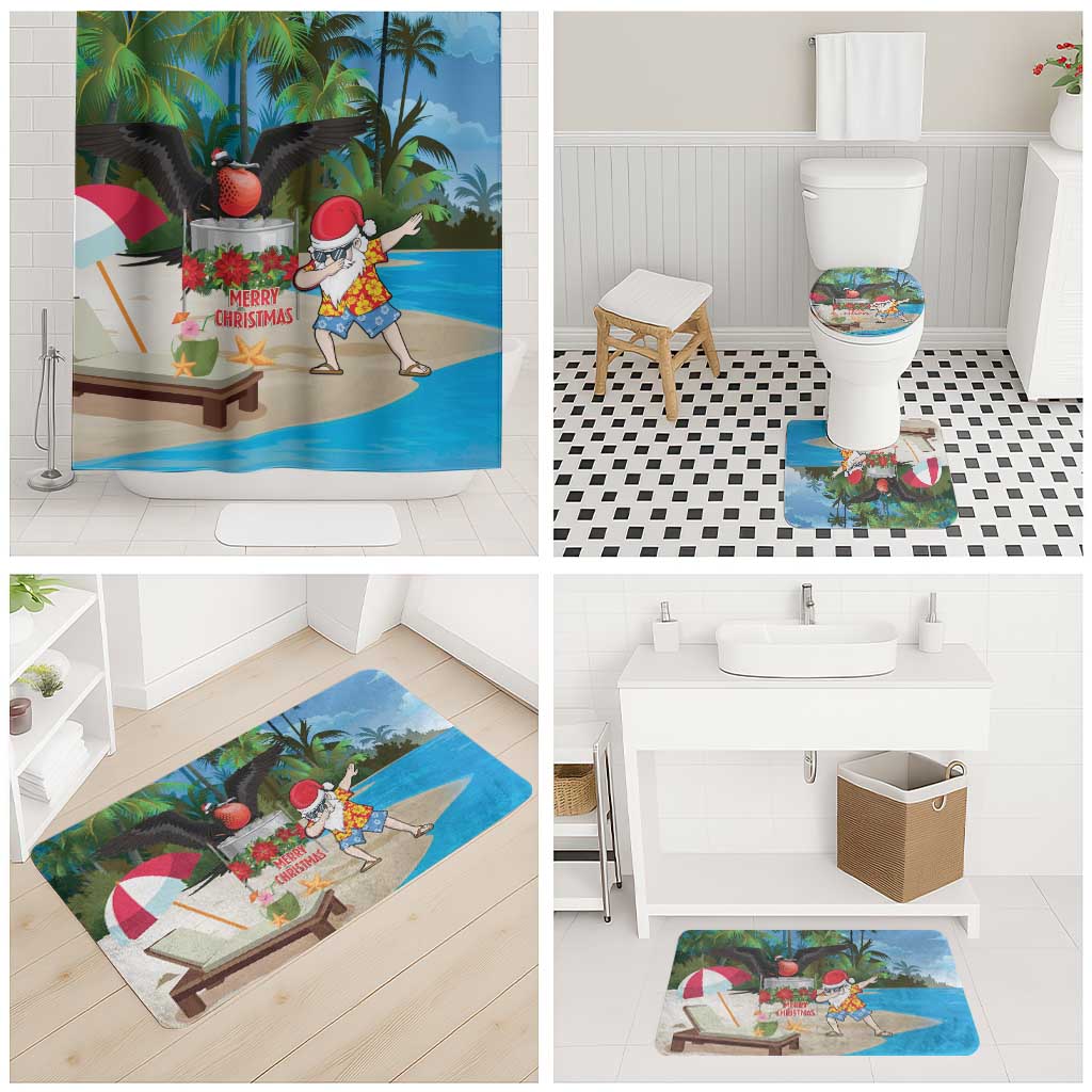 Antigua And Barbuda Christmas Bathroom Set Magnificent Frigatebird Dabbing Santa - Wonder Print Shop
