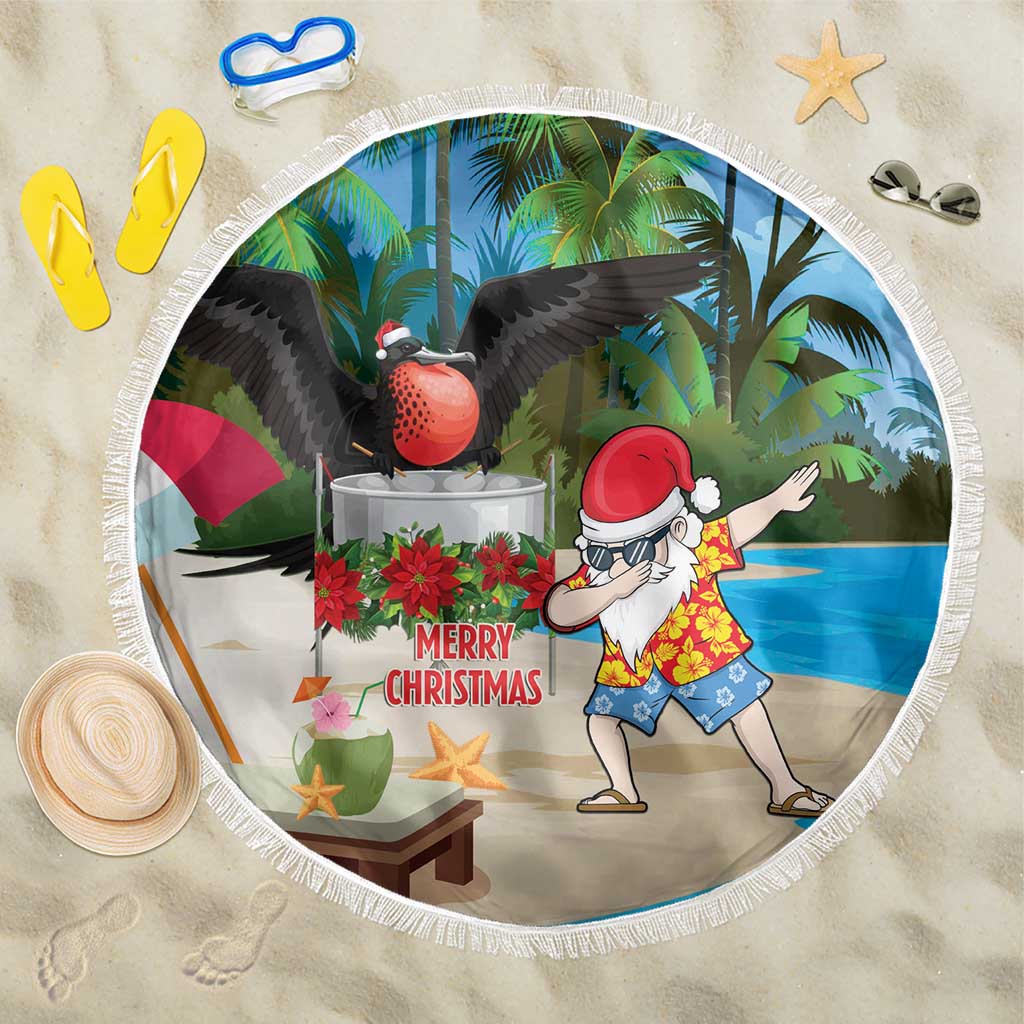 Antigua And Barbuda Christmas Beach Blanket Magnificent Frigatebird Dabbing Santa - Wonder Print Shop