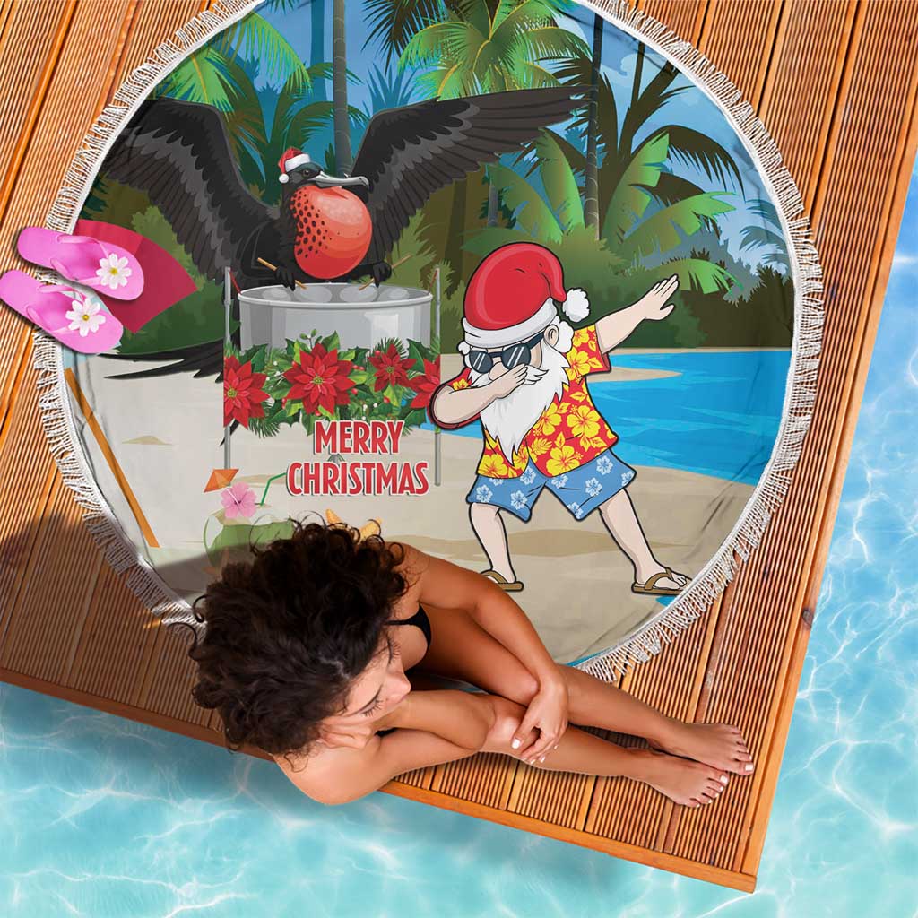 Antigua And Barbuda Christmas Beach Blanket Magnificent Frigatebird Dabbing Santa - Wonder Print Shop