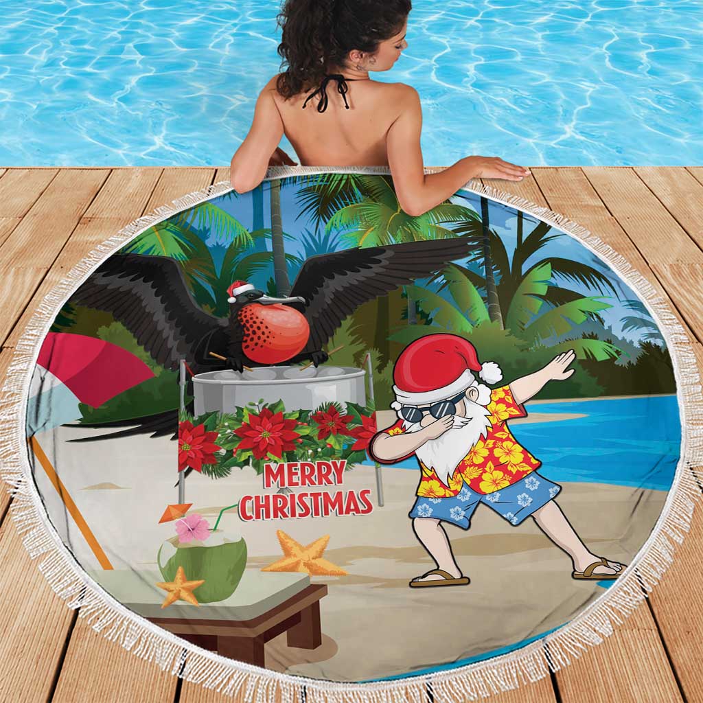 Antigua And Barbuda Christmas Beach Blanket Magnificent Frigatebird Dabbing Santa - Wonder Print Shop