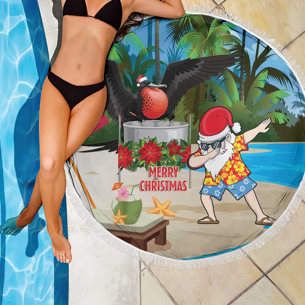 Antigua And Barbuda Christmas Beach Blanket Magnificent Frigatebird Dabbing Santa - Wonder Print Shop