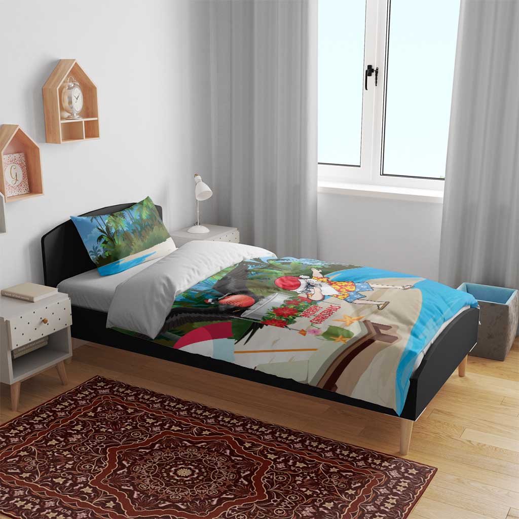 Antigua And Barbuda Christmas Bedding Set Magnificent Frigatebird Dabbing Santa - Wonder Print Shop