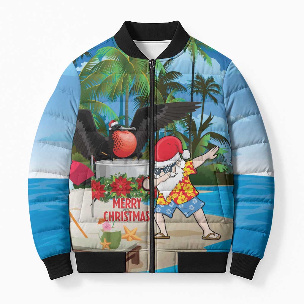 Antigua And Barbuda Christmas Bomber Puffer Jacket Magnificent Frigatebird Dabbing Santa - Wonder Print Shop