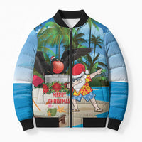 Antigua And Barbuda Christmas Bomber Puffer Jacket Magnificent Frigatebird Dabbing Santa - Wonder Print Shop
