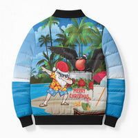 Antigua And Barbuda Christmas Bomber Puffer Jacket Magnificent Frigatebird Dabbing Santa - Wonder Print Shop
