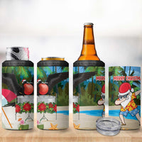 Antigua And Barbuda Christmas 4 in 1 Can Cooler Tumbler Magnificent Frigatebird Dabbing Santa - Wonder Print Shop