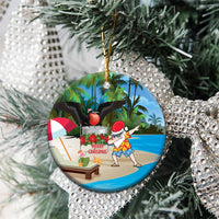 Antigua And Barbuda Christmas Ceramic Ornament Magnificent Frigatebird Dabbing Santa - Wonder Print Shop