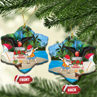 Antigua And Barbuda Christmas Ceramic Ornament Magnificent Frigatebird Dabbing Santa - Wonder Print Shop