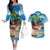 Antigua And Barbuda Christmas Couples Matching Off The Shoulder Long Sleeve Dress and Hawaiian Shirt Magnificent Frigatebird Dabbing Santa - Wonder Print Shop
