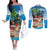 Antigua And Barbuda Christmas Couples Matching Off The Shoulder Long Sleeve Dress and Long Sleeve Button Shirt Magnificent Frigatebird Dabbing Santa - Wonder Print Shop