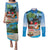 Antigua And Barbuda Christmas Couples Matching Puletasi and Long Sleeve Button Shirt Magnificent Frigatebird Dabbing Santa - Wonder Print Shop