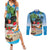 Antigua And Barbuda Christmas Couples Matching Summer Maxi Dress and Long Sleeve Button Shirt Magnificent Frigatebird Dabbing Santa - Wonder Print Shop