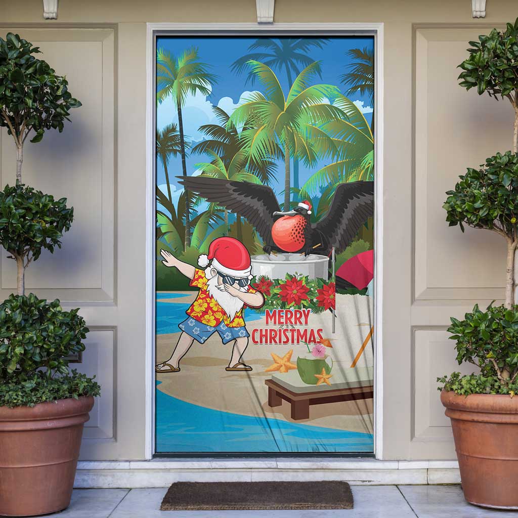 Antigua And Barbuda Christmas Door Cover Magnificent Frigatebird Dabbing Santa - Wonder Print Shop